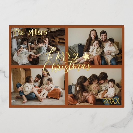 メリーモダンクリスマス4フォトコラージュ 箔シーズンカード (正面)