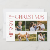 メリーモダンクリスマス4フォトレッドタイポグラフィ シーズンカード (正面)
