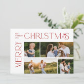 メリーモダンクリスマス4フォトレッドタイポグラフィ シーズンカード (スタンド正面)