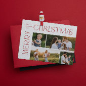 メリーモダンクリスマス4フォトレッドタイポグラフィ シーズンカード