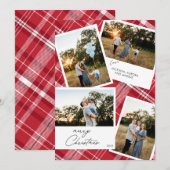 メリーモダンクリスマス4写真レッドプレイド シーズンカード (正面/裏面)
