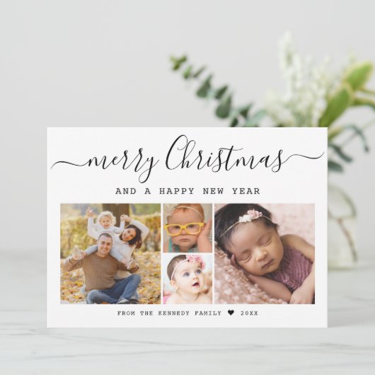 メリーモダンクリスマス5家族写真コラージュ シーズンカード (スタンド正面)