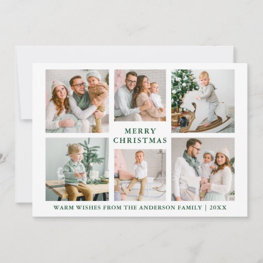 メリーモダンクリスマス6フォトグリーンホリデーカード シーズンカード (正面)