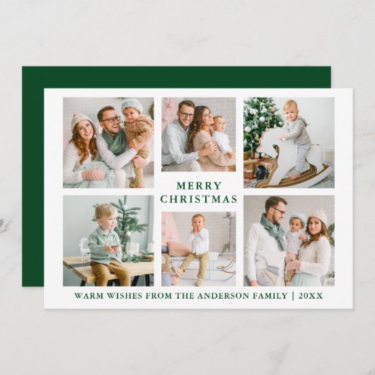 メリーモダンクリスマス6フォトグリーンホリデーカード シーズンカード (正面/裏面)
