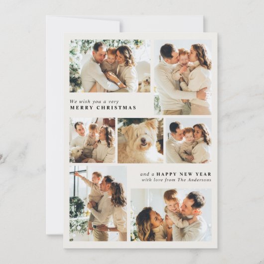 メリーモダンクリスマス7写真コラージュ シーズンカード (正面)