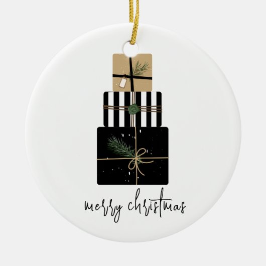 メリーモダンクリスマス・ギフト・ホリデー セラミックオーナメント (正面)