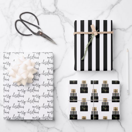 メリーモダンクリスマス・ギフト・ホリデー ラッピングペーパーシート (正面)