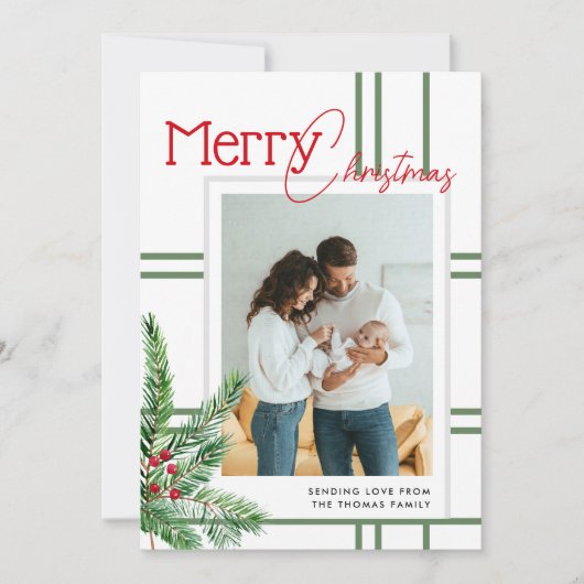 メリーモダンクリスマス | グリーンリーの格子模様の写真 シーズンカード (正面)