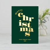 メリーモダンクリスマス・グリーン企業のロゴ 箔シーズンカード (立ち正面)