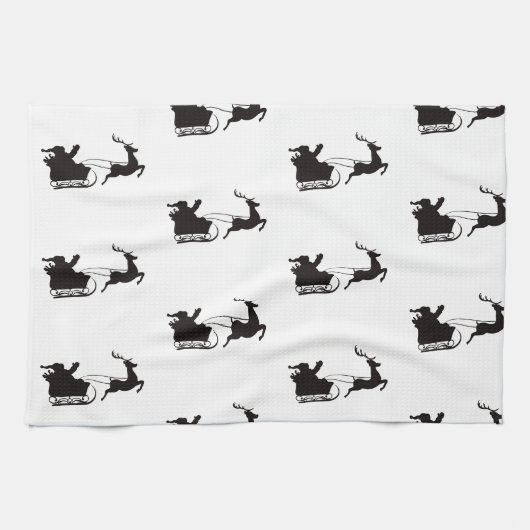 メリーモダンクリスマス・サンタレーとトナカイ キッチンタオル (横)