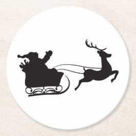 メリーモダンクリスマス・サンタレーとトナカイ ラウンドペーパーコースター