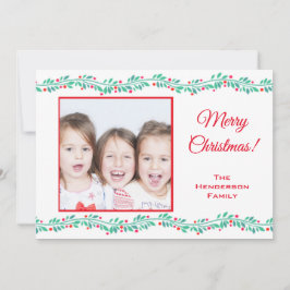 メリーモダンクリスマス・ホリー・ベリーの家族の写真 シーズンカード