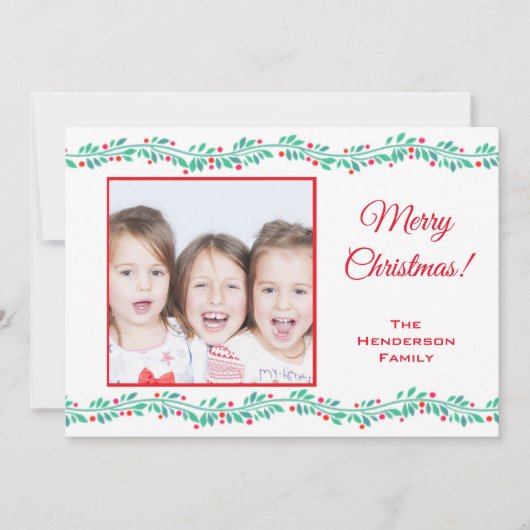 メリーモダンクリスマス・ホリー・ベリーの家族の写真 シーズンカード (正面)