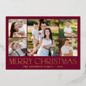 メリーモダンクリスマスBurgundy写真コラージュ 箔シーズンカード (正面)