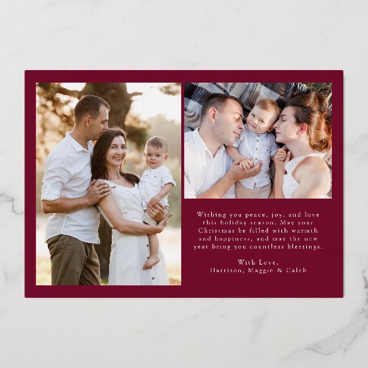 メリーモダンクリスマスBurgundy写真コラージュ 箔シーズンカード (裏面)