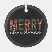 メリーモダンクリスマスleopardプリントタイポグラフィ ガラスオーナメント (正面)