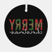 メリーモダンクリスマスleopardプリントタイポグラフィ ガラスオーナメント (裏面)