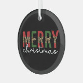 メリーモダンクリスマスleopardプリントタイポグラフィ ガラスオーナメント (正面左)