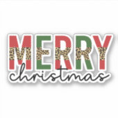 メリーモダンクリスマスleopardプリントタイポグラフィ シール (正面)