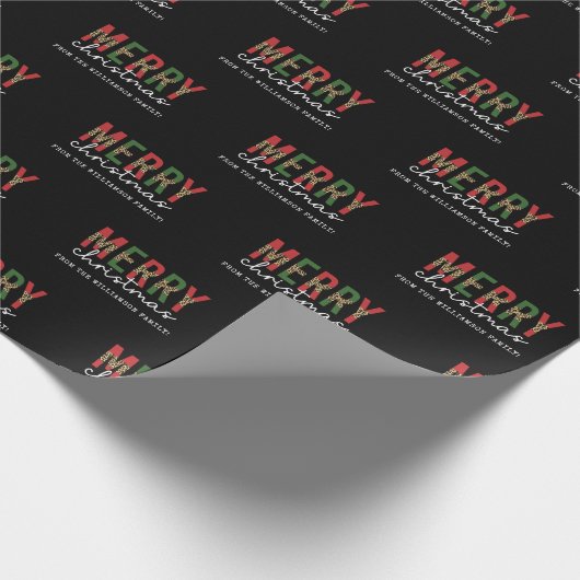 メリーモダンクリスマスleopardプリントタイポグラフィ ラッピングペーパー (角)