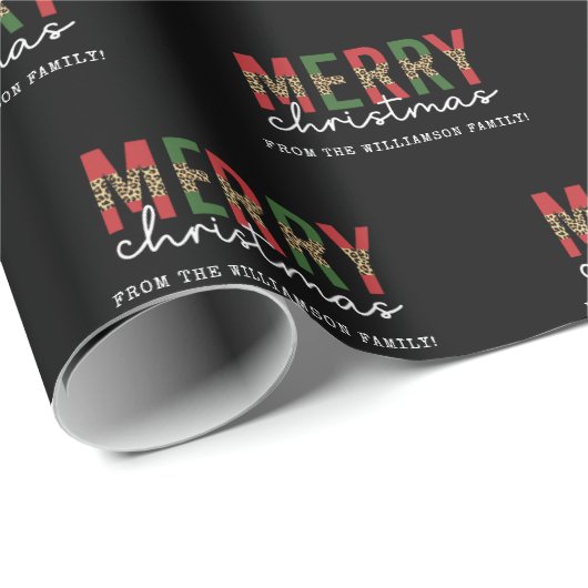 メリーモダンクリスマスleopardプリントタイポグラフィ ラッピングペーパー (ロールコーナー)