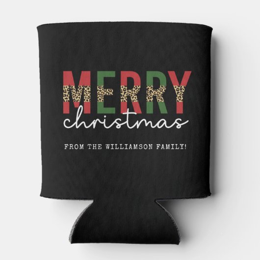 メリーモダンクリスマスleopardプリントタイポグラフィ 缶クーラー (裏面)