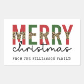 メリーモダンクリスマスleopardプリントタイポグラフィ 長方形シール (正面)