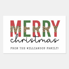 メリーモダンクリスマスleopardプリントタイポグラフィ 長方形シール