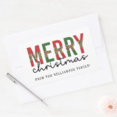 メリーモダンクリスマスleopardプリントタイポグラフィ 長方形シール (封筒)