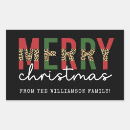 メリーモダンクリスマスleopardプリントタイポグラフィ 長方形シール