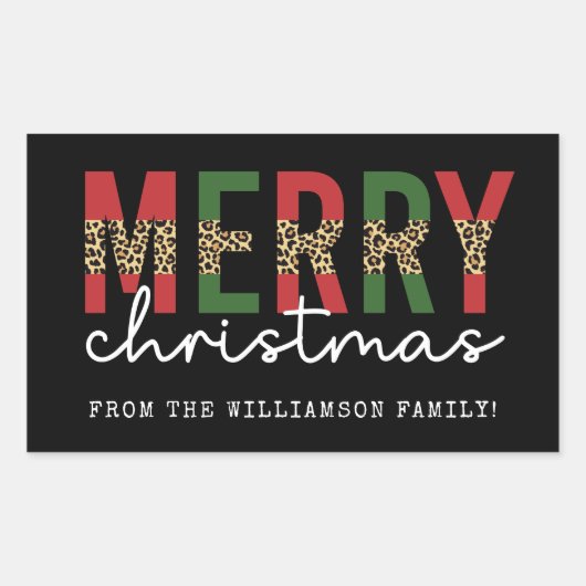 メリーモダンクリスマスleopardプリントタイポグラフィ 長方形シール (正面)