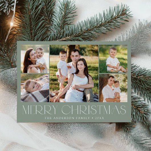 メリーモダンスエレガントクリスマスのセージ写真コラージュ シーズンカード