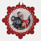 メリーモダンスエレガントクリスマス写真赤 オーナメントカード (正面)