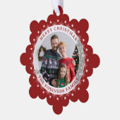 メリーモダンスエレガントクリスマス写真赤 オーナメントカード (左)
