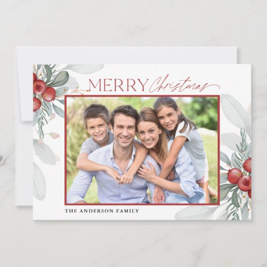 メリーモダンスエレガント・クリスマスの緑の写真 シーズンカード (正面)