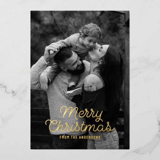 メリーモダンスカラフル・クリスマスチェッカーボード写真 箔シーズンカード (正面)