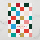 メリーモダンスカラフル・クリスマスチェッカーボード写真 箔シーズンカード (裏面)