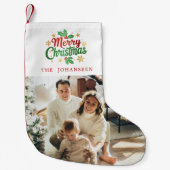 メリーモダンスクラシックシンプルの家族の写真 スモールクリスマスストッキング (正面)