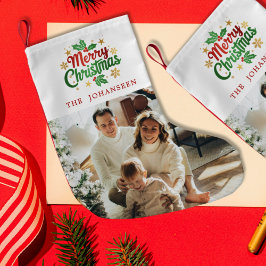 メリーモダンスクラシックシンプルの家族の写真 スモールクリスマスストッキング