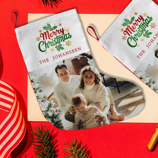 メリーモダンスクラシックシンプルの家族の写真 スモールクリスマスストッキング