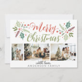メリーモダンスクリスマスベリーの葉の写真コラージュ シーズンカード (正面)