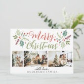 メリーモダンスクリスマスベリーの葉の写真コラージュ シーズンカード (スタンド正面)