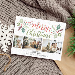 メリーモダンスクリスマスベリーの葉の写真コラージュ ポストカード<br><div class="desc">メリーモダンスクリスマスベリーの葉の写真コラージュ葉書</div>