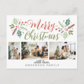 メリーモダンスクリスマスベリーの葉の写真コラージュ ポストカード (正面)