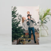 メリーモダンスクリスマスポインセチア緑の金ゴールド写真 箔シーズンカード (立ち正面)