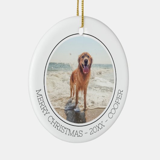 メリーモダンスシンプルクリスマスかわいい犬のペットの写真 セラミックオーナメント (右)