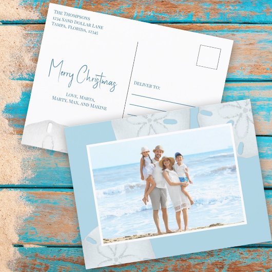 メリーモダンスシンプルクリスムブルーサンドドル シーズンポストカード