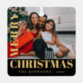 メリーモダンススタイリッシュクリスマス家族フォトメタル メタルオーナメント (裏面)