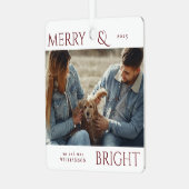 メリーモダンススタイリッシュクリスマス家族写真赤 メタルオーナメント (正面左)