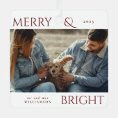 メリーモダンススタイリッシュクリスマス家族写真赤 メタルオーナメント (正面)